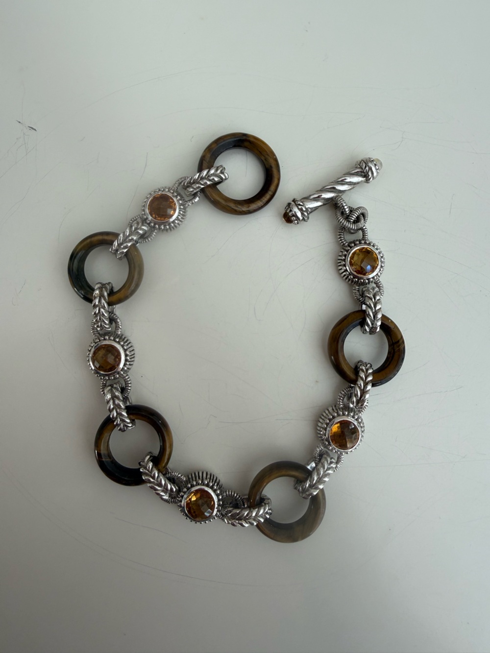 Judith Ripka Sterling Silver Tigers Eye & Citrine Toggle Bracelet